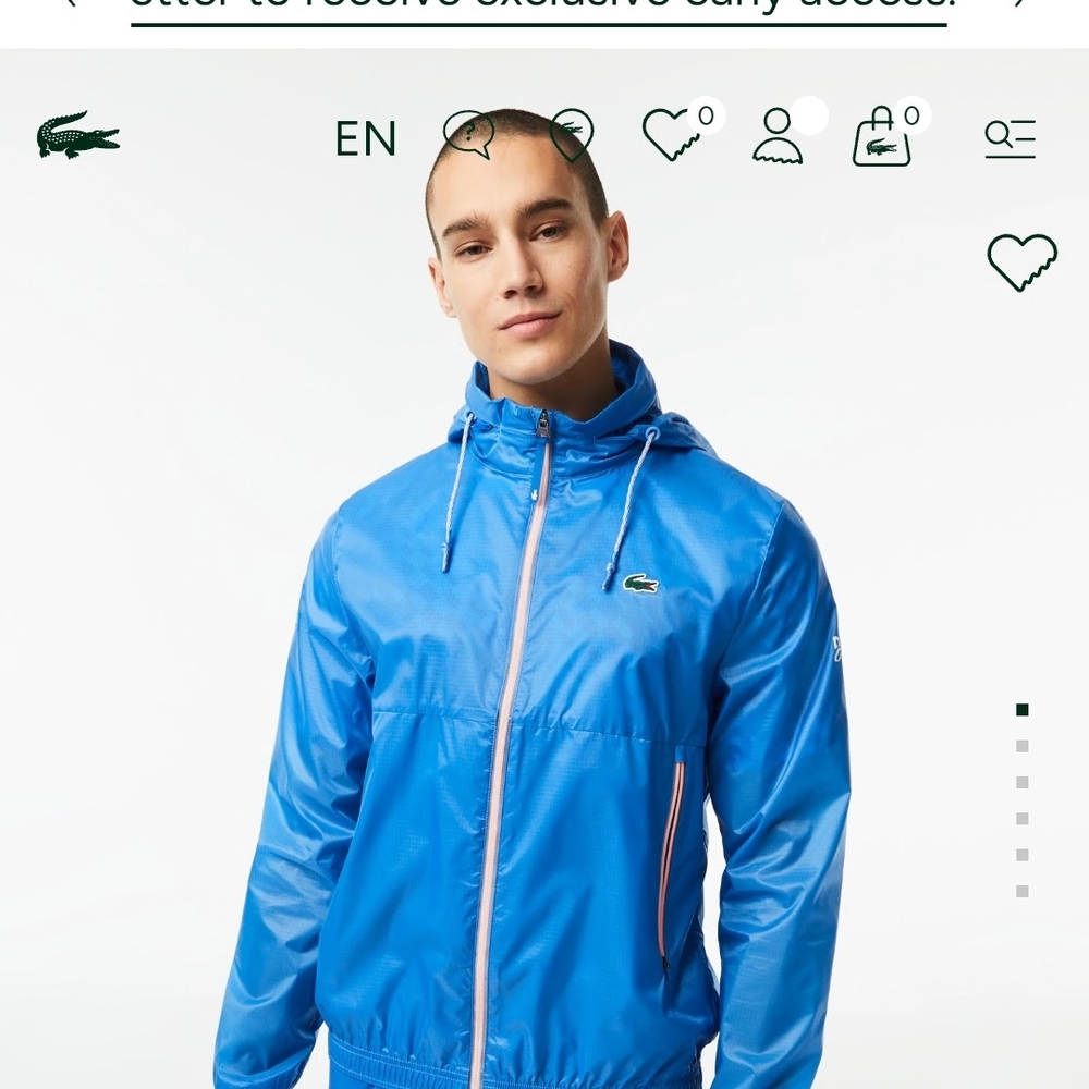 Lacoste Blue Windbreaker with Hood and Water-Resistant Material